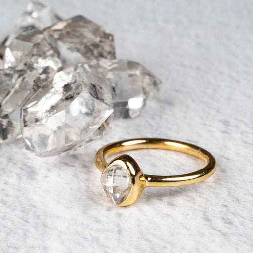 Herkimer Diamond Quartz Crystal Ring .925 Silver + 18k Gold - InnerVision Crystals