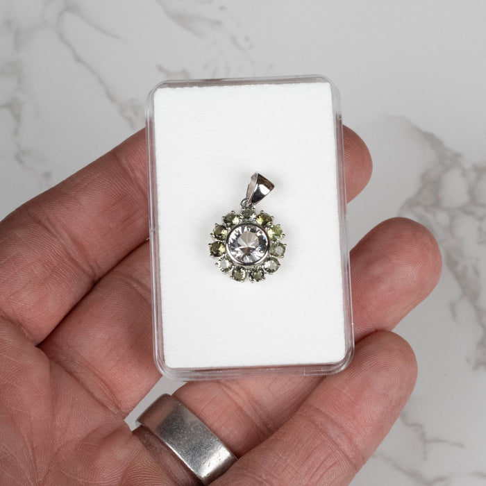 Herkimer Diamond Quartz + Moldavite Mandala Pendant .925 Silver - InnerVision Crystals