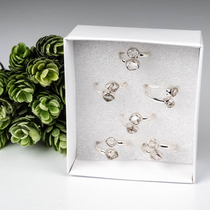 Herkimer Diamond Ring 5 - 7mm Adjustable .925 Silver - InnerVision Crystals