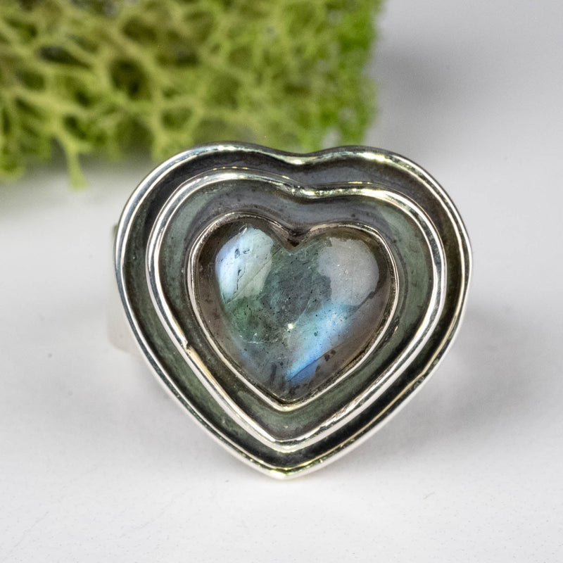 Labradorite Ring 10mm Size 7 .925 Silver - InnerVision Crystals