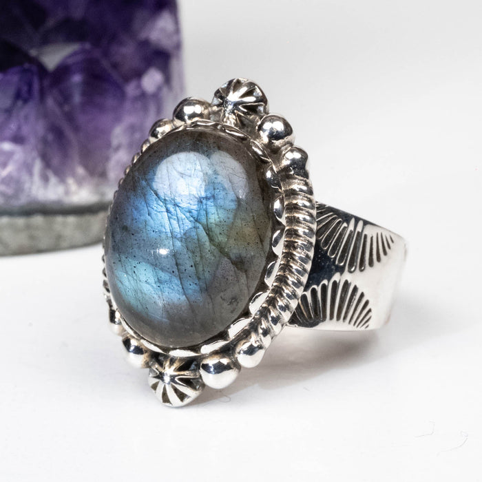 Labradorite Ring 15x12mm Size 10 - InnerVision Crystals