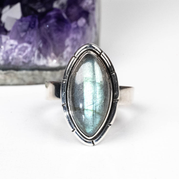 Labradorite Ring 15x7mm Size 5 - InnerVision Crystals