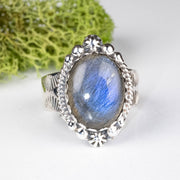 Labradorite Ring 17x13mm Size 11 .925 Silver - InnerVision Crystals