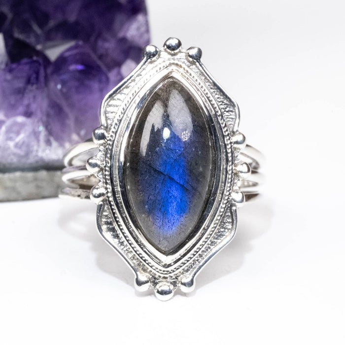 Labradorite Ring 17x8mm Size 10 - InnerVision Crystals