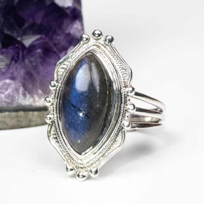 Labradorite Ring 17x8mm Size 10 - InnerVision Crystals