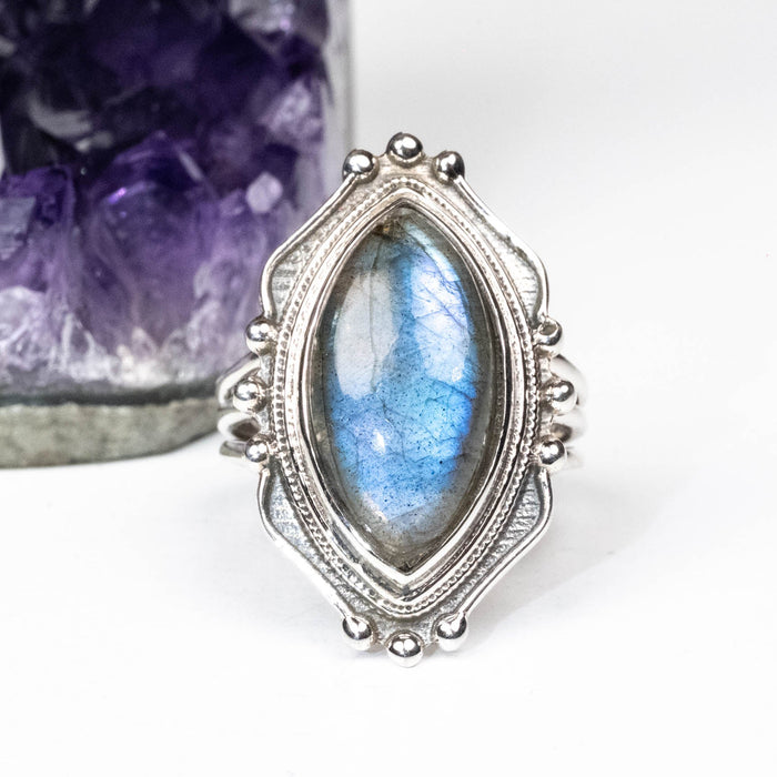 Labradorite Ring 17x8mm Size 6 - InnerVision Crystals