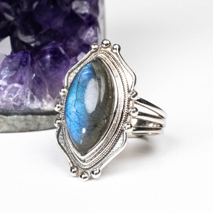 Labradorite Ring 17x8mm Size 6 - InnerVision Crystals