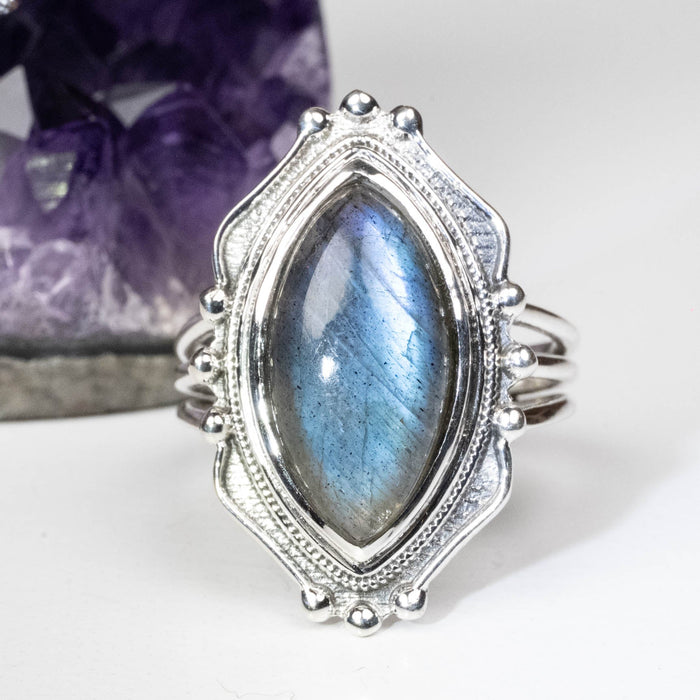 Labradorite Ring 17x8mm Size 8 - InnerVision Crystals