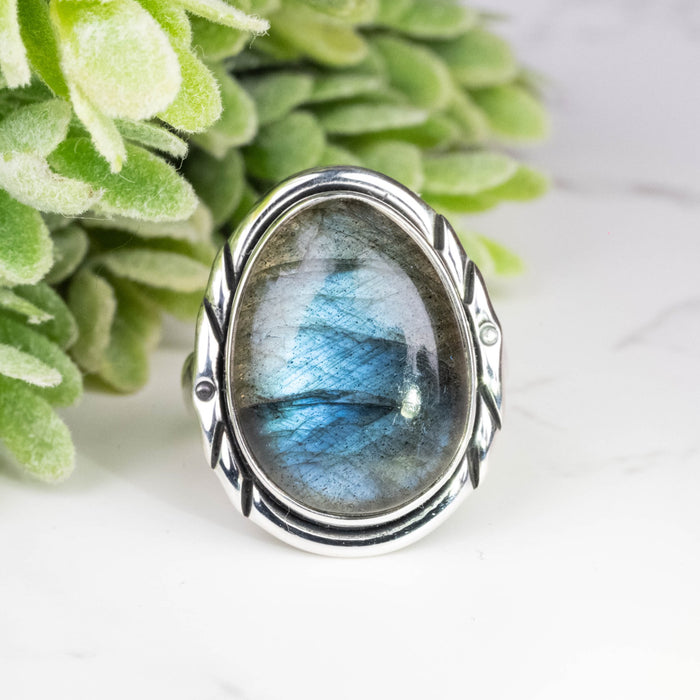 Labradorite Ring 18x13mm Size 7 - InnerVision Crystals