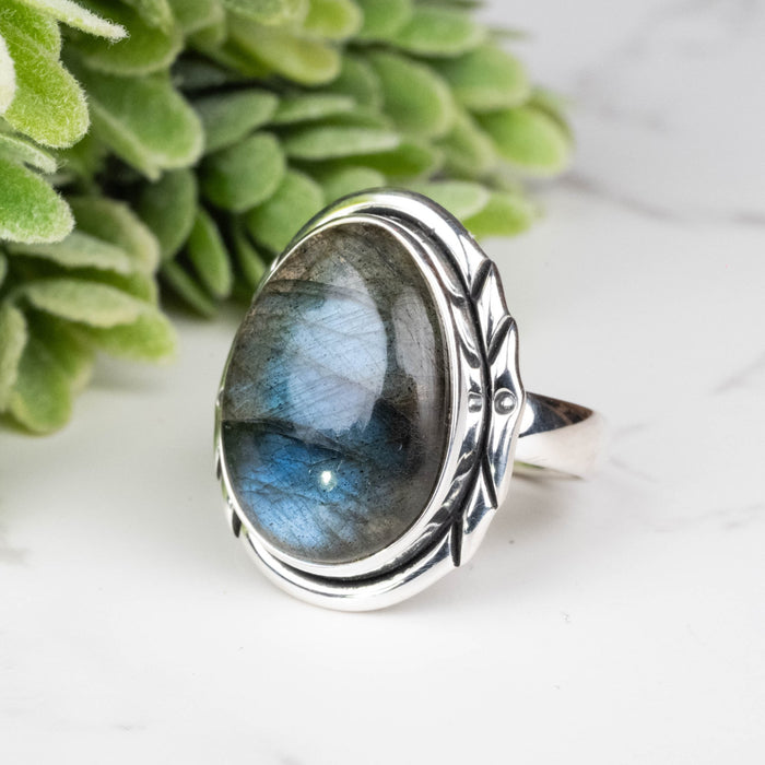 Labradorite Ring 18x13mm Size 7 - InnerVision Crystals