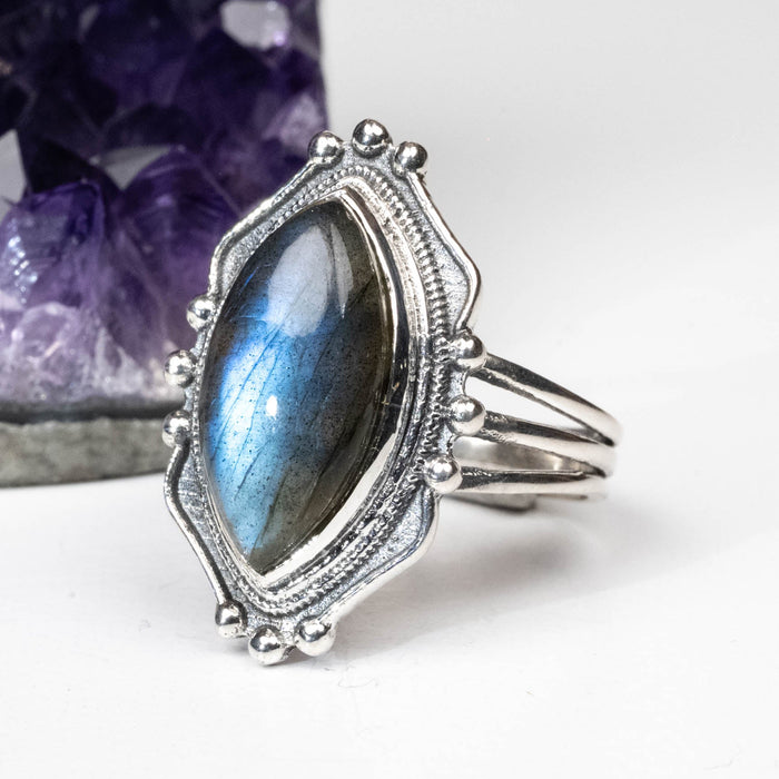 Labradorite Ring 18x9mm Size 10 - InnerVision Crystals