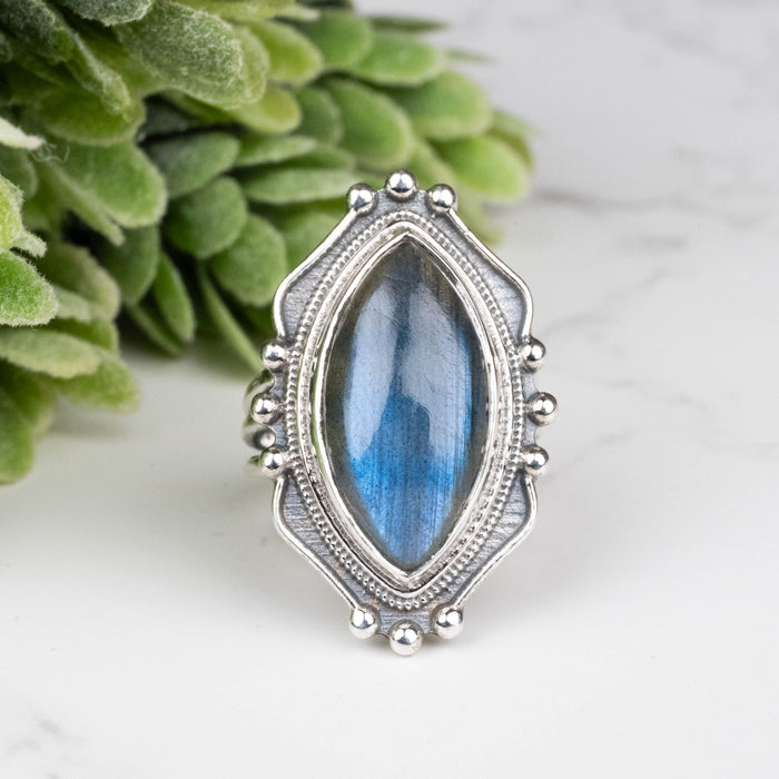 Labradorite Ring 19x10mm Size 4 - InnerVision Crystals