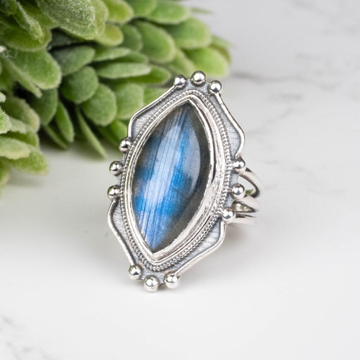 Labradorite Ring 19x10mm Size 4 - InnerVision Crystals
