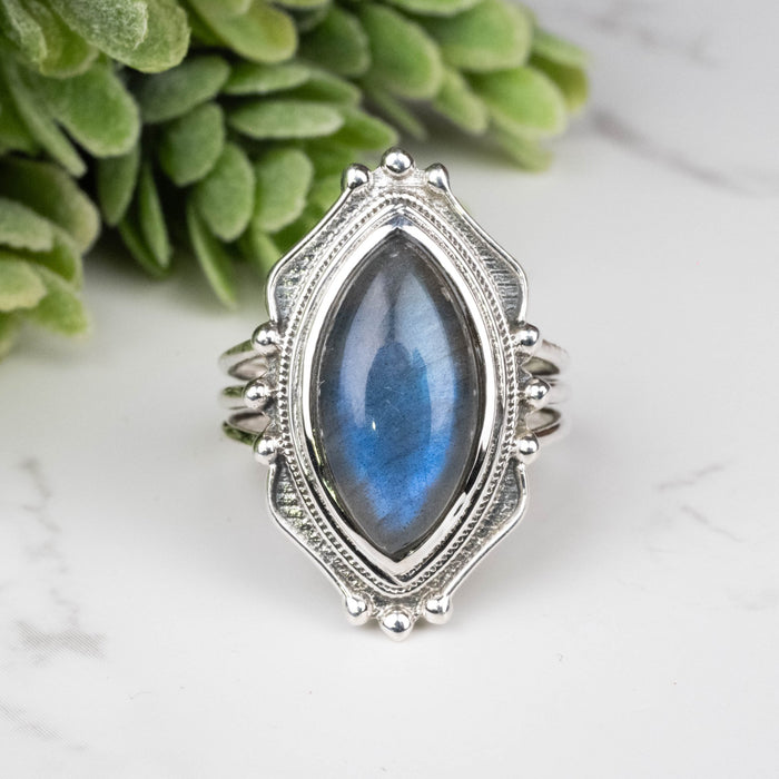 Labradorite Ring 19x10mm Size 8 - InnerVision Crystals