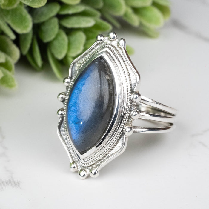 Labradorite Ring 19x10mm Size 8 - InnerVision Crystals