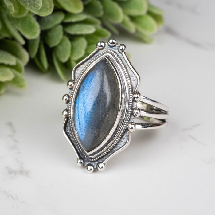 Labradorite Ring 19x10mm Size 8 - InnerVision Crystals