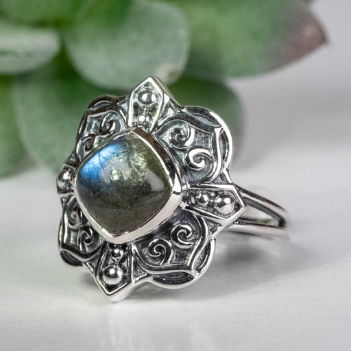 Labradorite Ring 7mm Size 7 .925 Silver - InnerVision Crystals