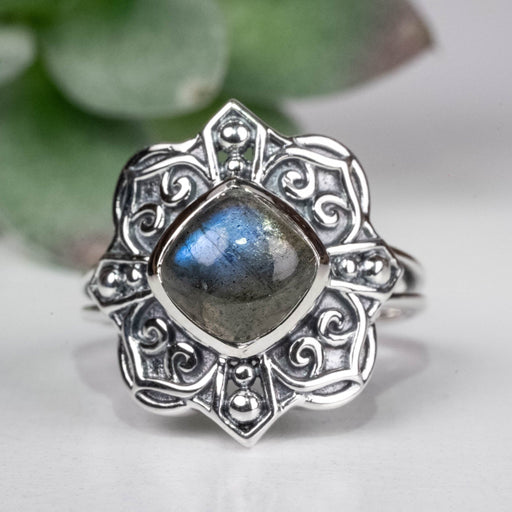Labradorite Ring 7mm Size 7 .925 Silver - InnerVision Crystals