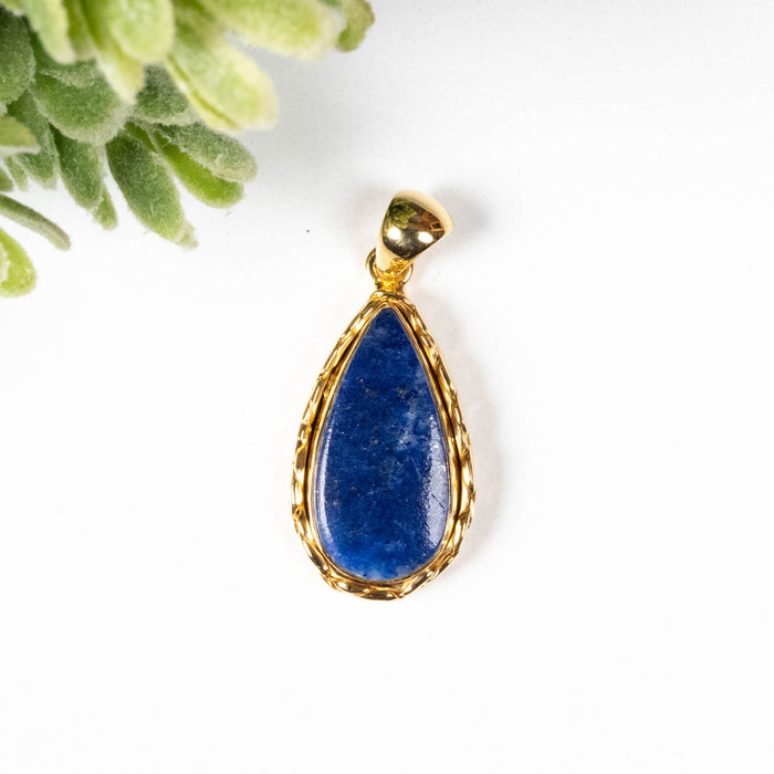 Lapis Lazuli Pendant 4.17 g 32x13 .925 Silver + 18k Gold - InnerVision Crystals