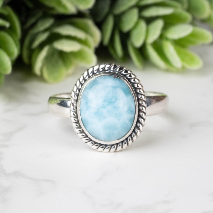 Larimar Ring 11x9mm Size 9 - InnerVision Crystals