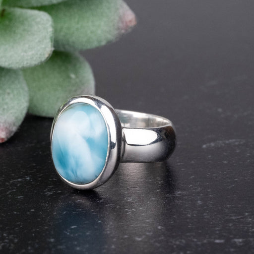 Larimar Ring 12x10mm Size 6 .925 Silver - InnerVision Crystals