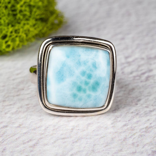 Larimar Ring 14mm Size 8 .925 Silver - InnerVision Crystals