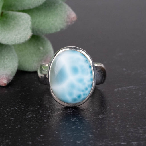 Larimar Ring 15x12mm Size 6.5 .925 Silver - InnerVision Crystals