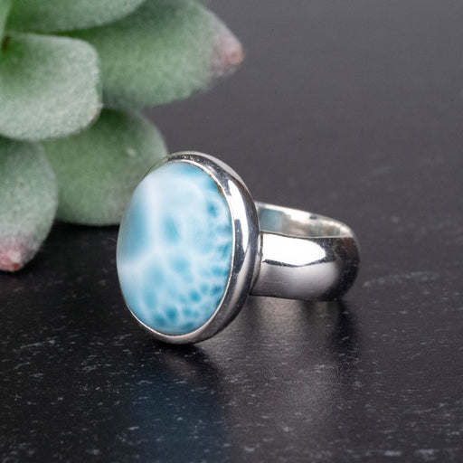 Larimar Ring 15x12mm Size 6.5 .925 Silver - InnerVision Crystals