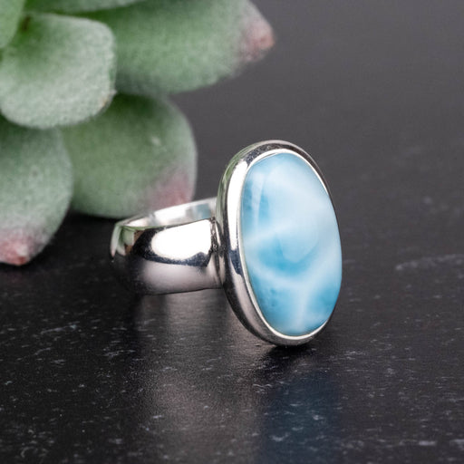 Larimar Ring 15x9mm Size 6 .925 Silver - InnerVision Crystals