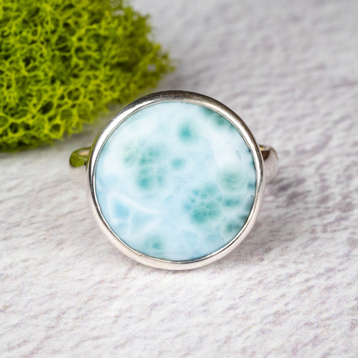 Larimar Ring 18mm Size 11 .925 Silver - InnerVision Crystals