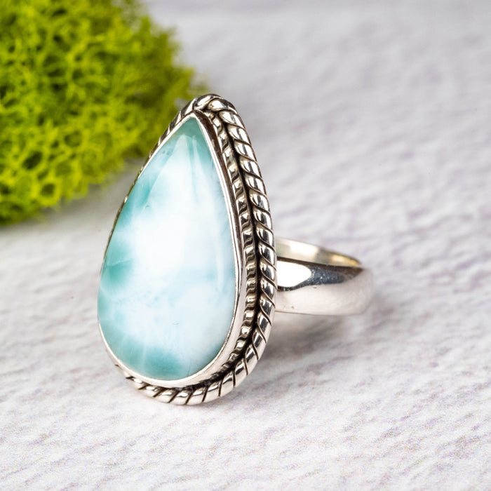 Larimar Ring 18x10mm Size 6 .925 Silver - InnerVision Crystals