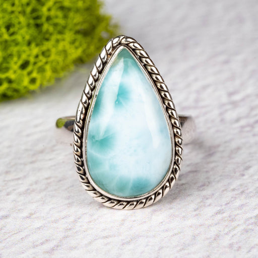 Larimar Ring 18x10mm Size 6 .925 Silver - InnerVision Crystals