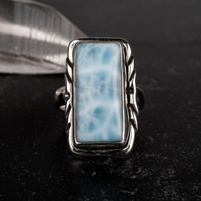 Larimar Ring 21x10mm Size 6 - InnerVision Crystals