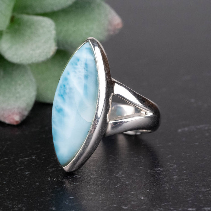Larimar Ring 22x9mm Size 6.5 .925 Silver - InnerVision Crystals