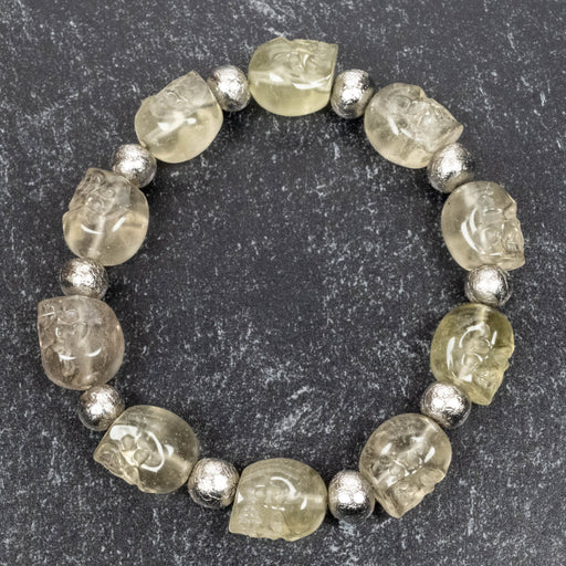 Libyan Desert Glass Skull Bead + Meteorite Bracelet 7.5" - InnerVision Crystals