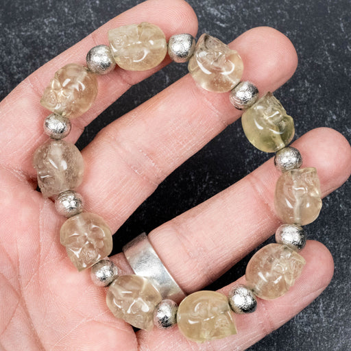 Libyan Desert Glass Skull Bead + Meteorite Bracelet 7.5" - InnerVision Crystals