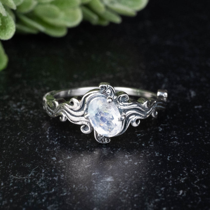 Madagascar Moonstone Ring 7x5mm Size 9 - InnerVision Crystals