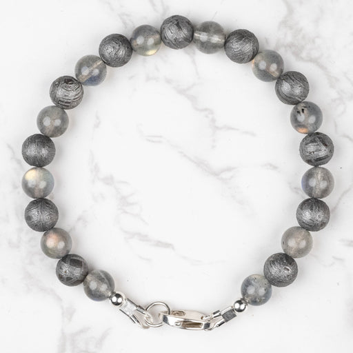 Meteorite + Labradorite Bead Bracelet 8" .925 Silver - InnerVision Crystals