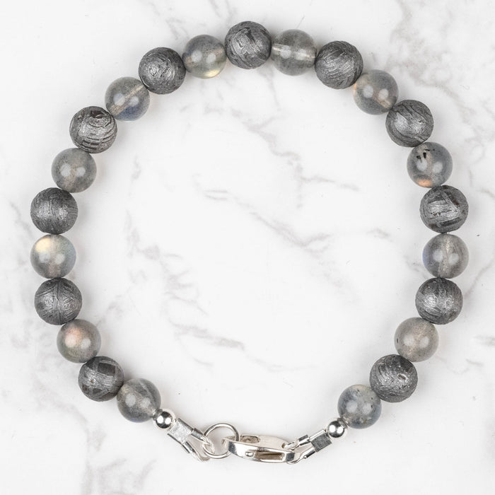 Meteorite + Labradorite Bead Bracelet 8" .925 Silver - InnerVision Crystals