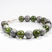 Moldavite + Aletai Meteorite Bead Bracelet 8.25" .925 Silver - InnerVision Crystals