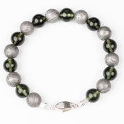 Moldavite + Aletai Meteorite Bead Bracelet 8.25" .925 Silver - InnerVision Crystals