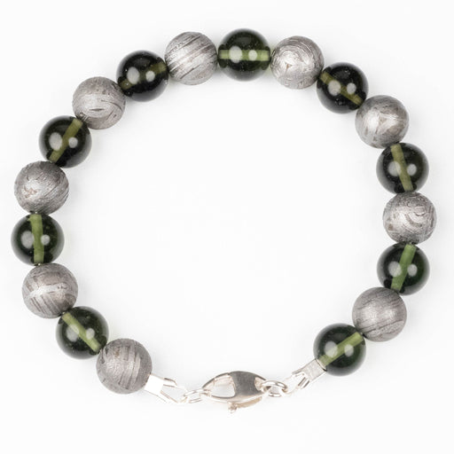 Moldavite + Aletai Meteorite Bead Bracelet 8.25" .925 Silver - InnerVision Crystals