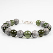 Moldavite + Aletai Meteorite Bead Bracelet 8.25" .925 Silver - InnerVision Crystals