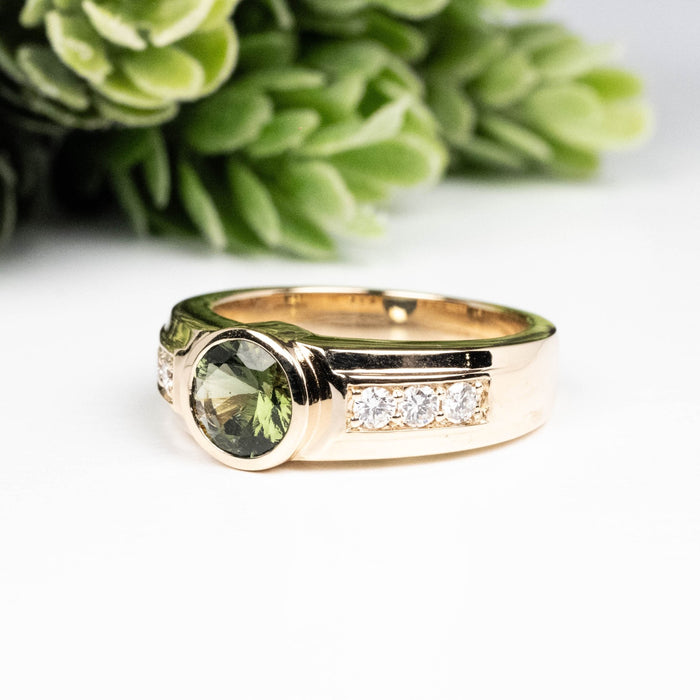 Moldavite + Diamond Men's Ring 20th Anniversary Limited Edition 14K Gold - InnerVision Crystals