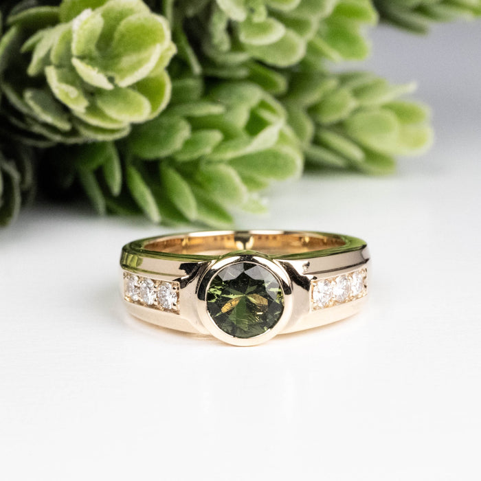 Moldavite + Diamond Men's Ring 20th Anniversary Limited Edition 14K Gold - InnerVision Crystals