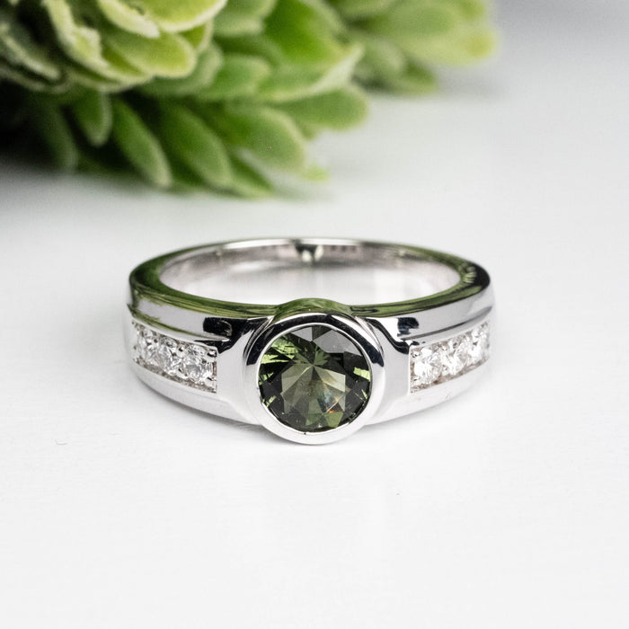 Moldavite + Diamond Men's Ring 20th Anniversary Limited Edition .925 Silver - InnerVision Crystals