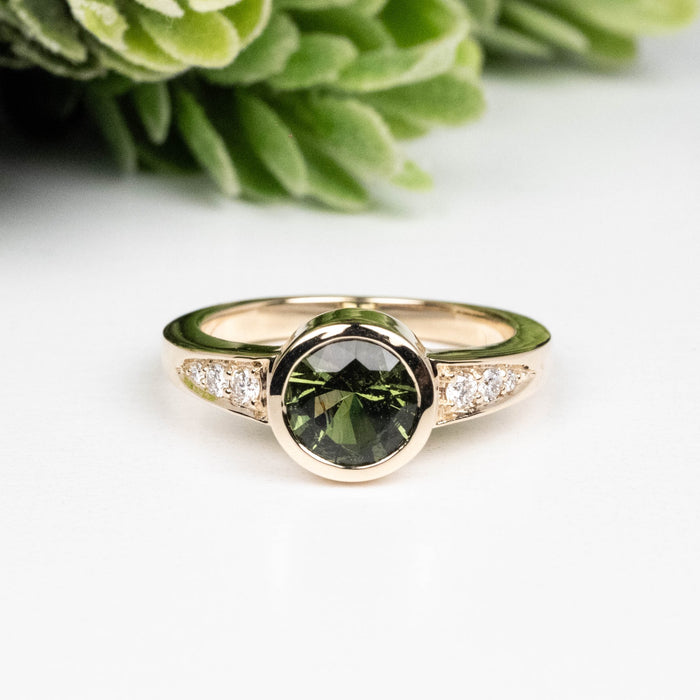 Moldavite + Diamond Women's Ring 20th Anniversary Limited Edition 14K Gold - InnerVision Crystals