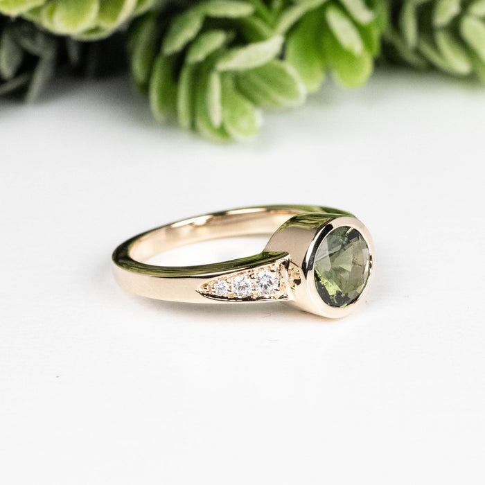Moldavite + Diamond Women's Ring 20th Anniversary Limited Edition 14K Gold - InnerVision Crystals