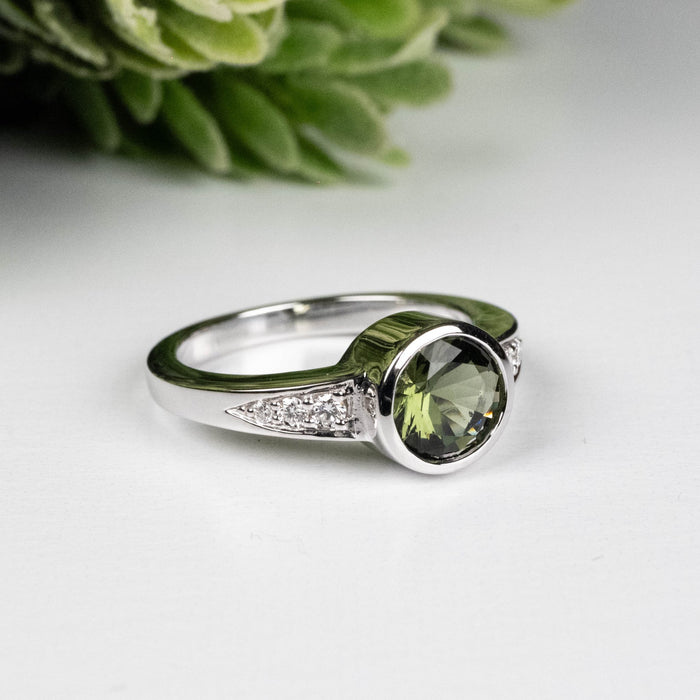 Moldavite + Diamond Women's Ring 20th Anniversary Limited Edition .925 Silver - InnerVision Crystals