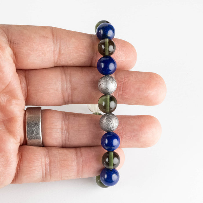 Moldavite + Lapis Lazuli + Aletai Meteorite + LDG Bead 10mm Bracelet 7.5" - InnerVision Crystals